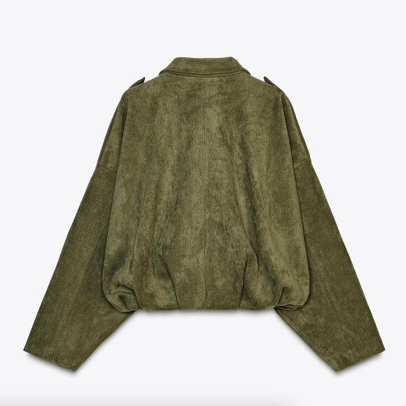 Zara Faux Suede Bomber Jacket in Green - Picture 5 of 7